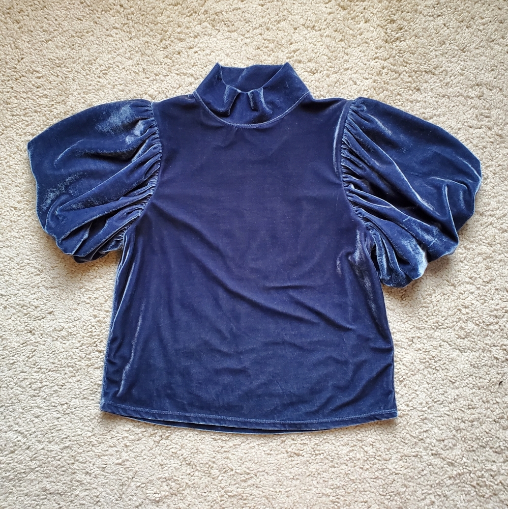 Free People Claudia Velvet puff sleeve Outerspace Top